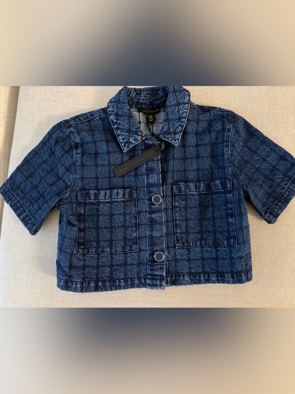 House of Harlow 1960 women’s Dark Blue Plaid Jean Jacket cropped (new with tags)